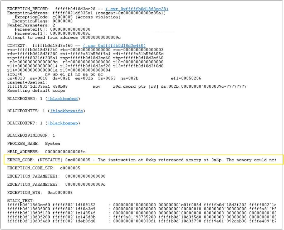 Code snippet showing a memory exception caused by Chanel File 291.