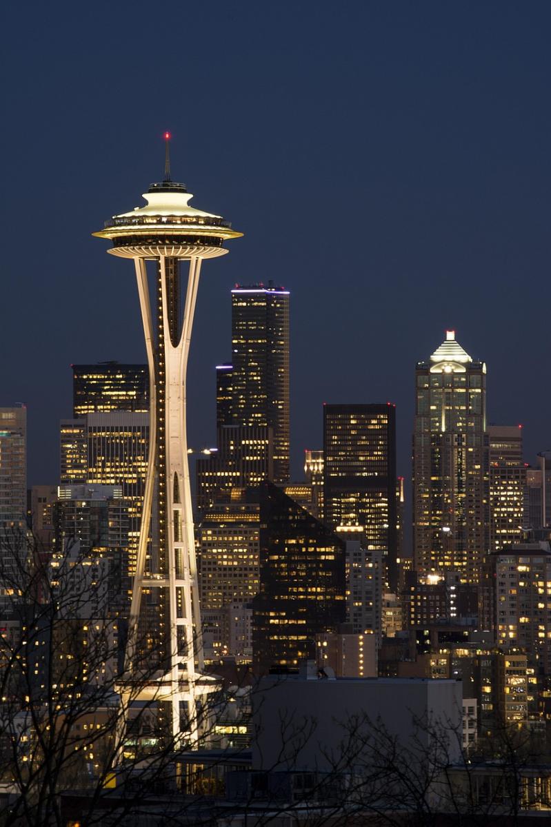 Seattle skyline with space needle featured prominently.