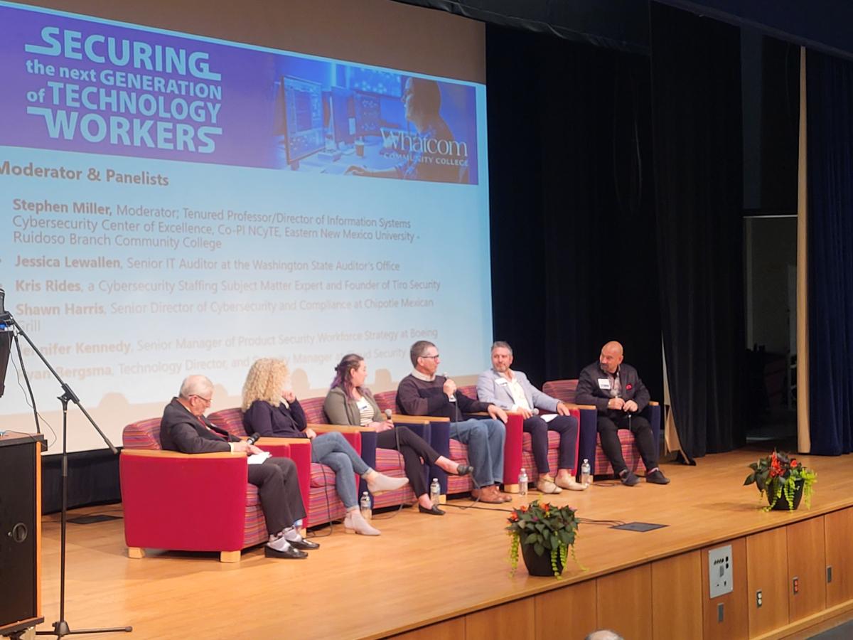 Panel of industry experts on stage at Whatcom Community College.